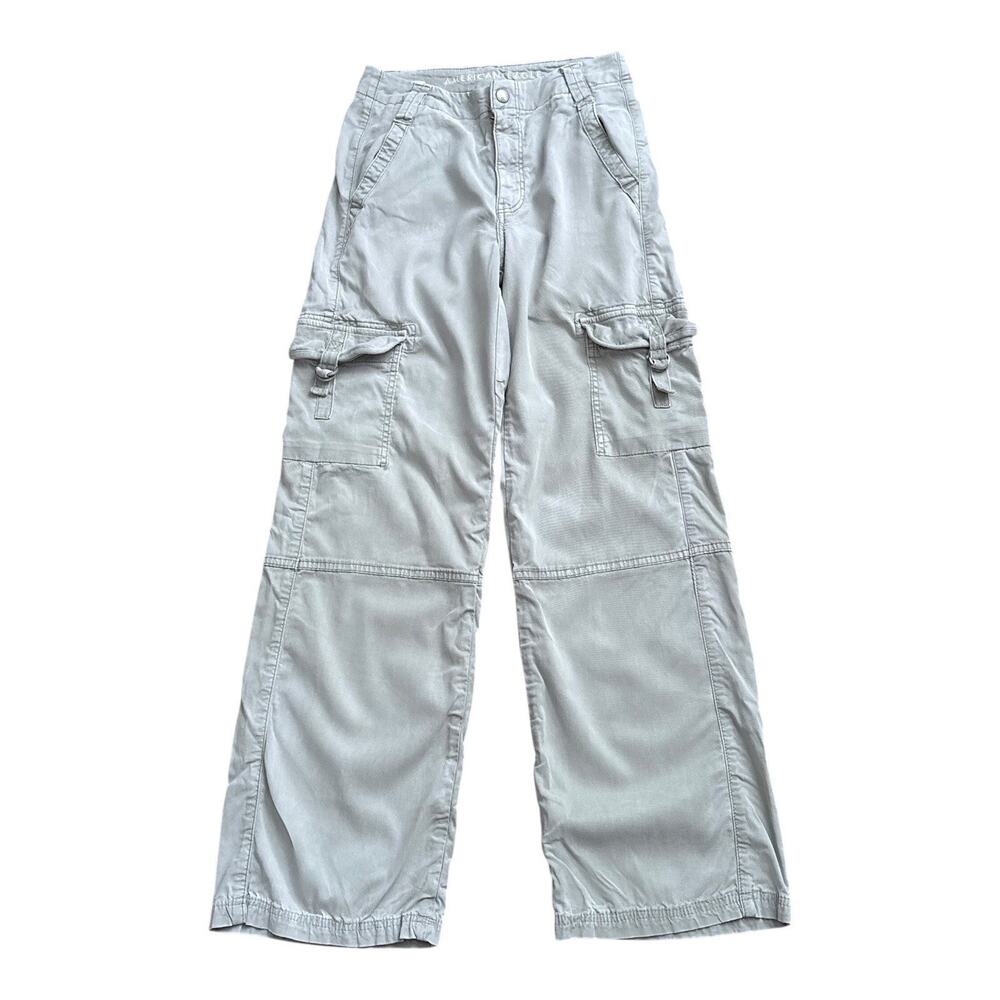 American Eagle Cargo Pants Women 000 Sage Super High Rise Baggy Wide Leg Stretch